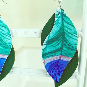 New Blue & Green Feather Shaped Earrings